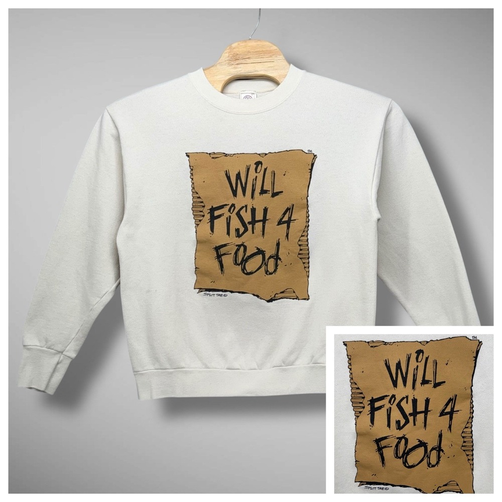 Vtg Will Fish 4 Food‎ Crewneck Sweatshirt Adult L Delta Made In USA 90s Fathers